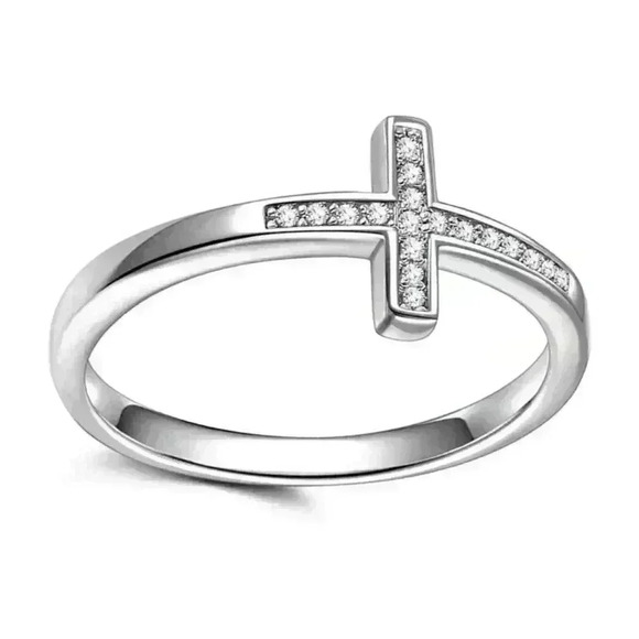 🌸925 Silver Plated Dainty Cross Shaped Classy Ring, GPMB1515 - Picture 3 of 4